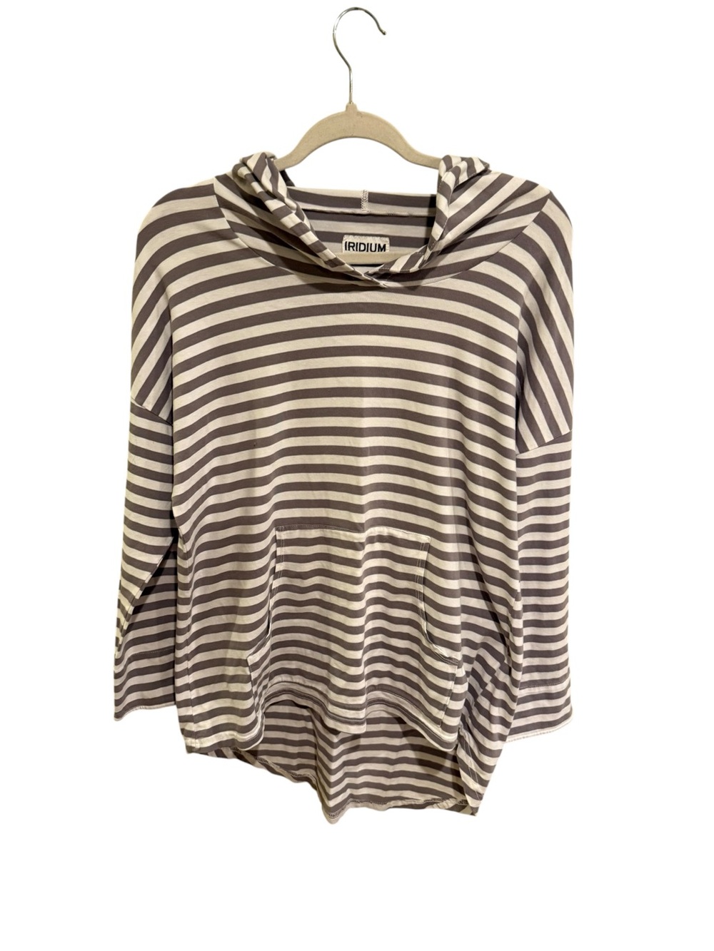 NWOT Iridium Striped Hooded Pullover - Cream & Grey - Size XS (very oversized)